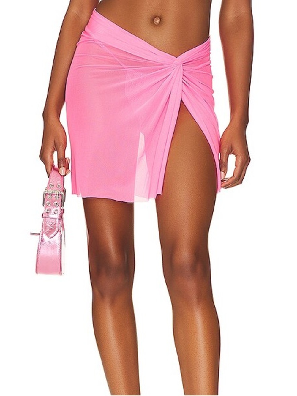 GOOD AMERICAN Twist Sarong Mesh Skirt in Knockout Pink